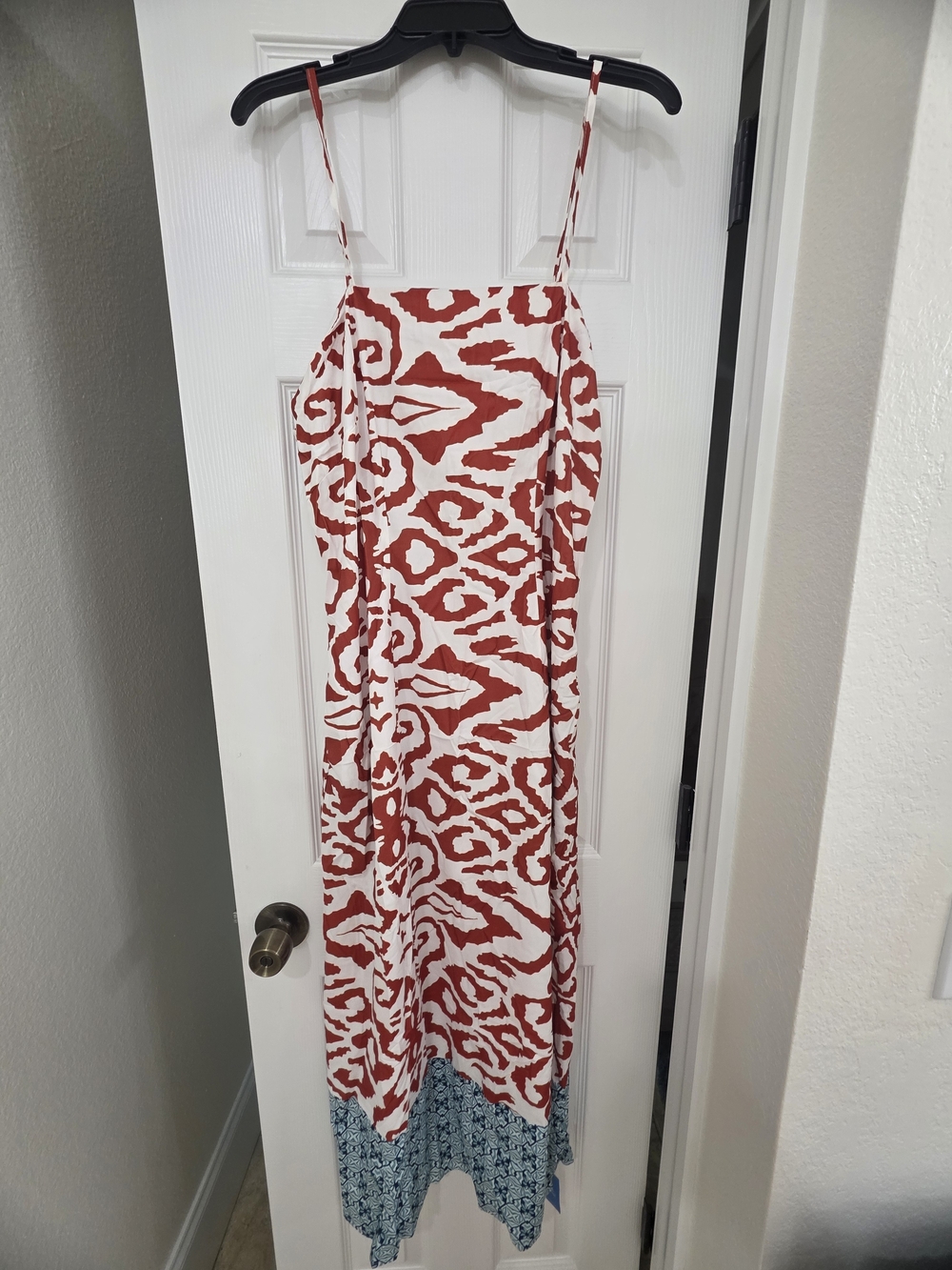 Cupshe Orange and White Printed Maxi Dress with Blue Border